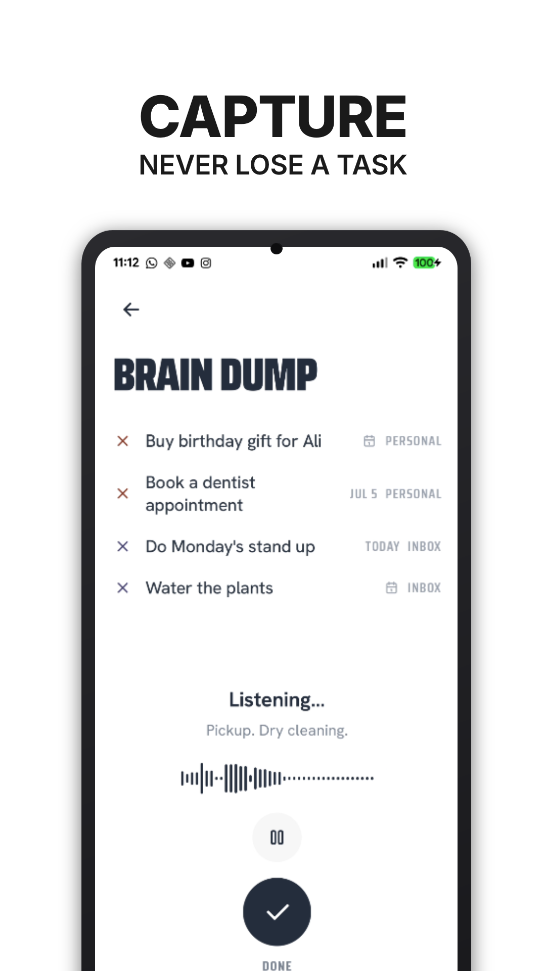 Focus5 voice brain-dump capture