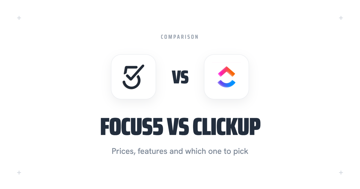 The Focus5 mark and the ClickUp mark side by side, divided by VS