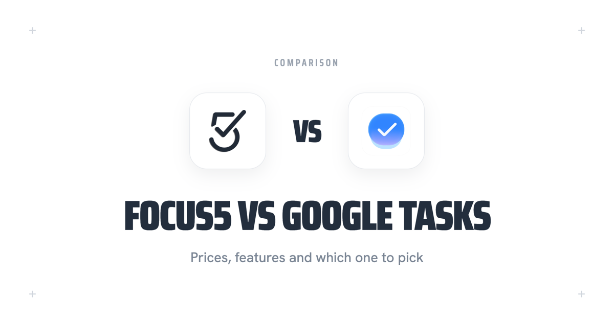 The Focus5 mark and the Google Tasks mark side by side, divided by VS