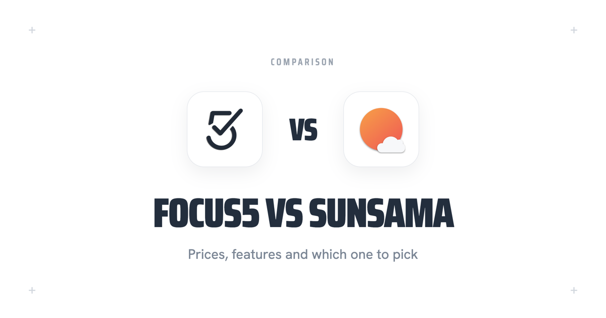 The Focus5 mark and the Sunsama mark side by side, divided by VS