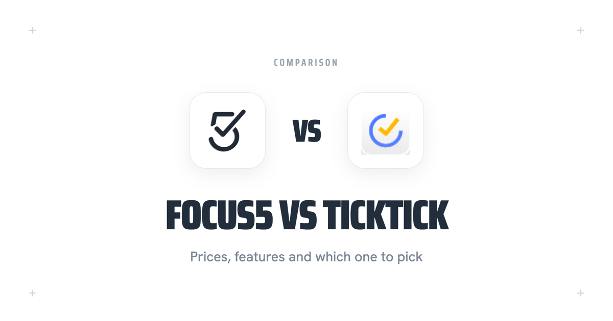 The Focus5 mark and the TickTick mark side by side, divided by VS